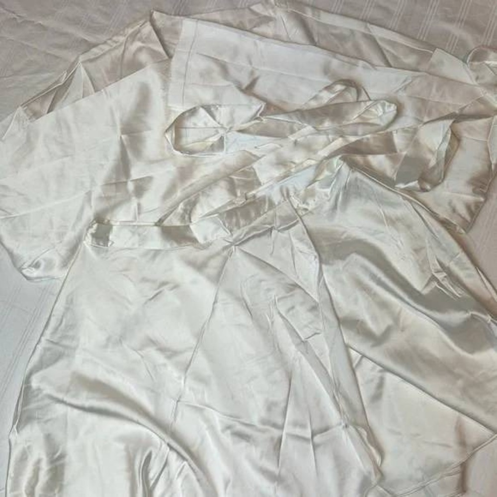 Commense White Satin Bell Sleeve Crop Top & Wrap Mini Skirt Set Size M - Picture 7 of 10